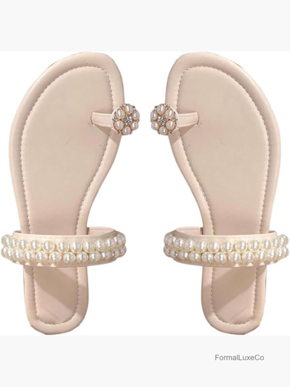 Pearl Bridal Sandals Dressy Wedding Open Toe Ring Flats Elegant Beach Vacation